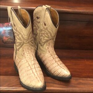 El General Kids Tan Croc-Embossed Western Boots